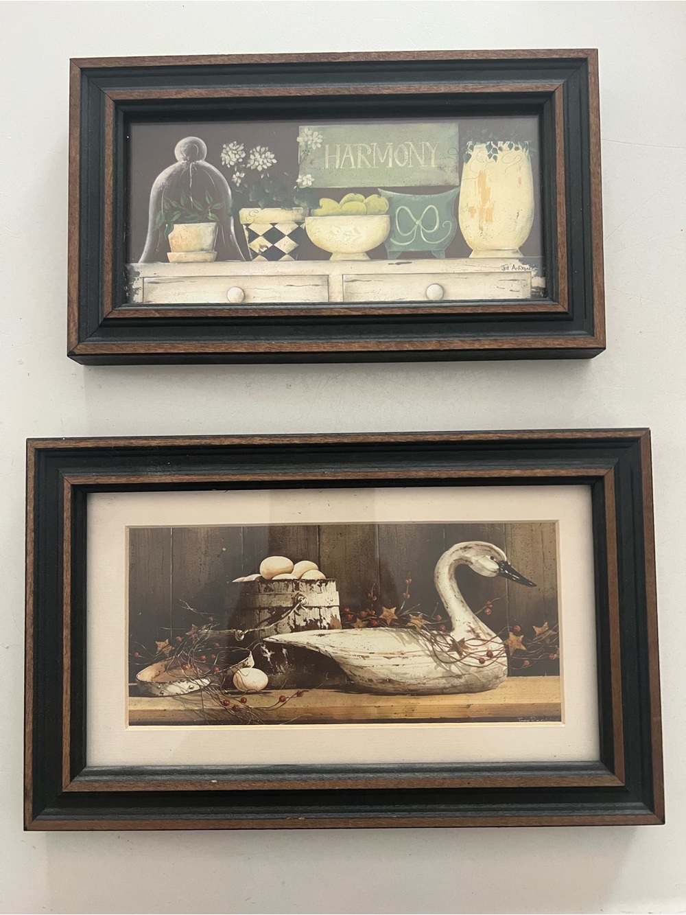 Pair of Cottage Core Rustic Swan and Harmony Still Life Wall Art